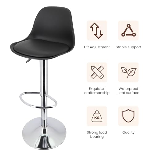 Juego de 2 Butacos de Barra, Altura Ajustable y Giro de 360°, con Espaldar y Reposapiés, Tapizados en Cuero Sintético, Estilo Moderno, Color Negro miniatura 4