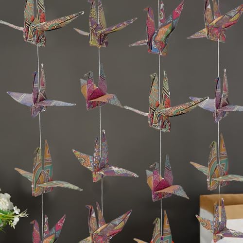 Image of Boho Crane Paper Hanging Garlands(3stringsX 5.2ft), Bohemia Flower Origami Birds Streamers for Bridal Shower, Baby Shower Birthday Party Supplies,Garden Ceiling Hanging Garland