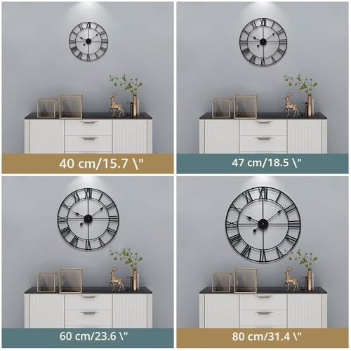 Reloj de pared romano grande de metal con acabado antiguo de lujo 7