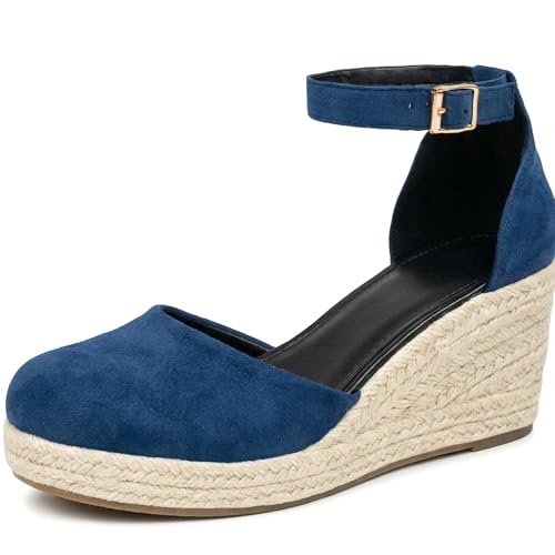 Image of Womens Espadrilles Sandals, Closed Toe Platform for Women Ankle Strap Casual Comfortable Wedge Sandals