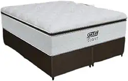 Cama Box Queen Colchão De Molas Pocket Ensacadas Tower 158x198x72cm Branco/Marrom Gazin