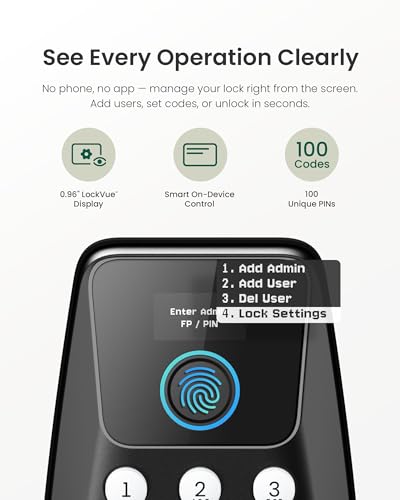 DESLOC C110 Keyless Entry Door Lock with Fingerprint - Smart Deadbolt Lock for Front Door with 2 Keys - Auto Lock - Easy Installation, 100 PIN Codes, IP54 Waterproof, BHMA Grade 3, Black thumbnail 6