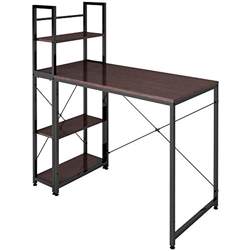 (OSJ)パソコンデスク 幅112cm 一体分割両用 収納ラック付き 机 デスク PCデスクテレワーク 書斎デスク 学習机 勉強机 在宅勤務 (ダークブラウン)のサムネイル