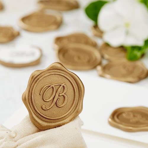 Initial Alphabet Gold Adhesive Wax Seal Stickers 25Pack Letter Wax Seal Stickers Envelope Seal Stickers Envelope Seals Self Adhesive Gold Stickers for Wedding and Stationery (Letter B)