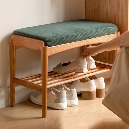 Banc à chaussures en bois massif rectangulaire avec assise moelleuse pour entrée - 5