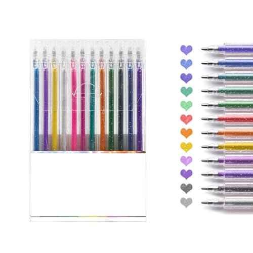 Lot de 12 Stylo Gel Paillette, Feutres de Coloriage Glitter, Stylos à Encre Gel Pailletée, 12 Couleurs Stylos à Bille à Encre Gel Pointe 1,0 Mm pour...