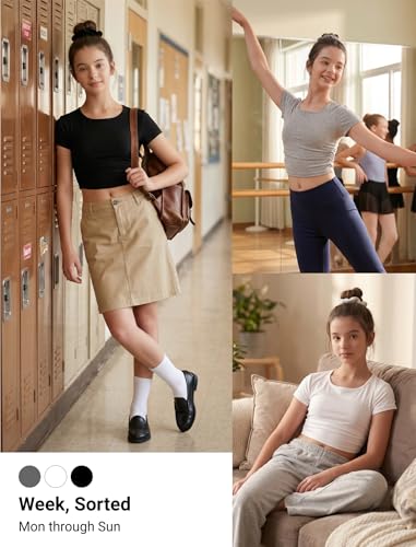 Image of EXARUS 3 Pack Girls Square Neck Top Fitted Tshirt Trendy Cute Crop Tops Tee