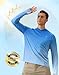 Pudolla Men's Sun Protection Hoodie Shirts UPF 50+ Rash Guard SPF Long Sleeve Fishing Shirt for Men Swim Hiking Boating(Blue White Medium)
