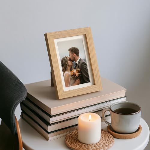 4x6 Oak Wood Picture Frame - 4"x6" Photo Frame, 4x6 Picture Frame Wood, Natural Solid Wooden Picture Frames for Wall Art Photo and Prints(1 Pack, Beige)