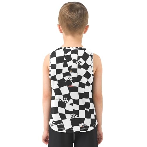 JUNZAN Racing Event Checkered Flag Black Boys Tank Top Sleeveless Toddler Vest Toddler Club T-Shirt for Beach Swim 3T3