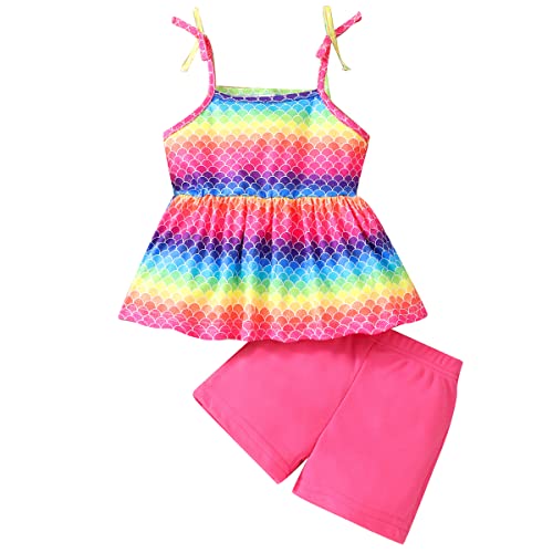 Image of Toddler Girls Summer Clothes Outfits Bow Shoulder Sleeveless Sunflower Shirt Tops and Shorts 2 Piece Sets