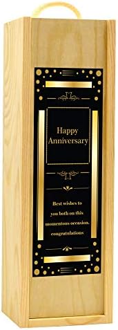 Personalised Wooden Champagne Box Engraved Gift Printed Black Gold Shadow Rustic Rope Handle Lid