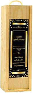 Personalised Wooden Champagne Box Engraved Gift Printed Black Gold Shadow Rustic Rope Handle Lid