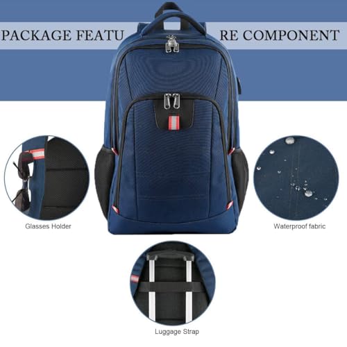 Image of Della Gao Laptop Backpack for Men, 17.3inch Large Business Travel Backpack with USB Charging Port, Water Resistant Computer Bag for Men /Women (Blue)