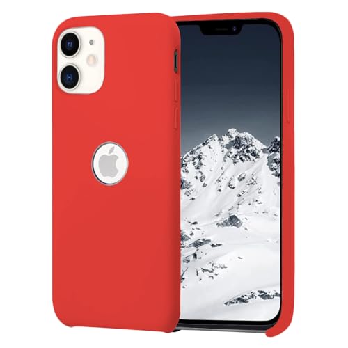Image of VONZEE Microfiber Logo Cut Compatible for iPhone 11 Case Liquid Silicone Cases Non-Slip Full Body 4 Layer Protectives Shockproof Back with High Raised Camera Lips Red
