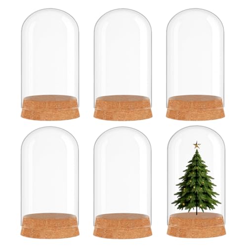 Kanlpeia 6 PCS Glass Dome with Cork, Decorative Jar & Bell Jar Display Cloche 2.37x3.94 in Clear Glass Cloche with Base for Miniatures, Succulents, Collectibles, Specimens & DIY Terrariums