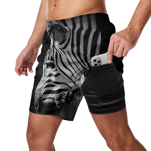 Black and White African Wildlife Zebra Mens Swim Trunks with Quick-Drying Lining Beach Shorts for Outdoor Sports2