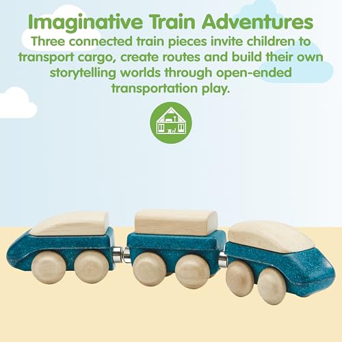 Image of PlanToys Hybrid Train Wooden Montessori Vehicle Toy | Early Movement, Imagination and Practical Life Exploration | Eco Friendly Train Set for Meaningful Play