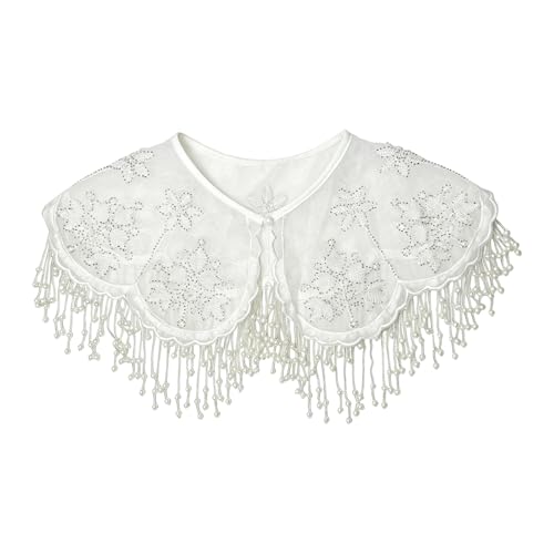 Col Peter amovible blanc sophistiqué de haute couture avec perles