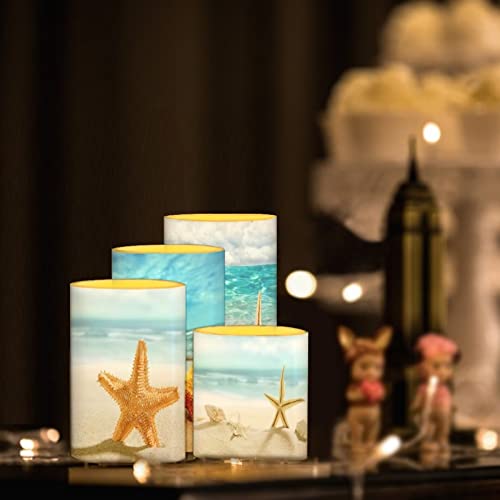 Image of LED Flickering Candles Battery Operated Candles Set of 4 with Remote Control Timer Dancing Flame Pillar Candles Home Table Coastal Decoration, Beach Coastal