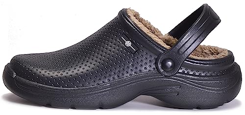 Men Winter Clog Fur Lining Garden Shoes For Women Warm Garden Clogs Furry Fuzzy Lined House Shoes Waterproof(Black, 8.5Women/7.5Men, 40 Eu) #TOP1
