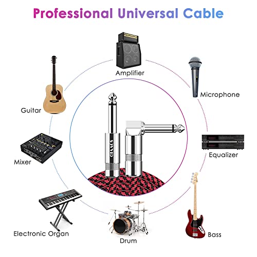 Image of 10FT 2 Pack Instrument Cable - Electric Guitar & Bass Guitar Cable with Right Angle Blue and Red 1 /4 Inch Connectors