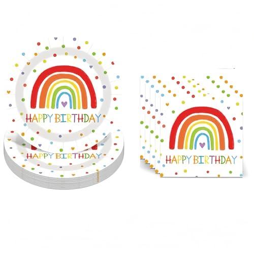 FTXanty Vaisselle de Fête Assiette 40 pièces Vaisselle de Fête Arc en Ciel Anniversaire Assiettes en Papier Serviettes décoration pour Anniversaire Enfants...