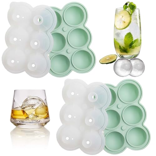 Hiqiku 2er-Pack Eiswürfelform Silikon 12 runde Eiswürfel 4 5 cm Eiskugelform mit Deckel & Einfüllöffnung BPA-frei wiederverwendbar für Whisky Cocktails Kaffee & Getränke (Grün)