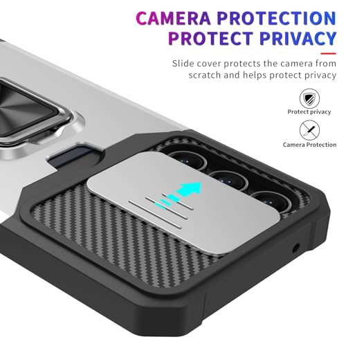 Image of LuxuryKase Shockproof Armor Case for Samsung Galaxy S26 | Slide Camera Cover | Hidden Card Slot | Rotating Ring Kickstand | Magnetic Car Mount Support | Military Grade Protection - White