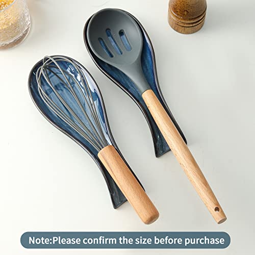 Image of Hasense Ceramic Spoon Rest for Stove Top, Spatula Holders for Ladles and Tongs, Porcelain Spoon Holder Set of 2 for Kitchen Counter Cooking Utensil Home Decor, Housewarming Gift, Navy