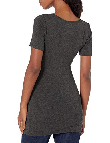 Amazon Essentials Women's Maternity Short-Sleeve Rouched Scoopneck T-Shirt, Pack Of 2, Charcoal Heather/Black, X-Large #TOP2