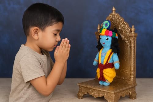 Image of Sutra Handmade Crochet Lord Krishna Doll | Wool Amigurumi Soft Toy | Baby-Safe Pooja Decor & Gifting Item | Handmade by Women Artisans