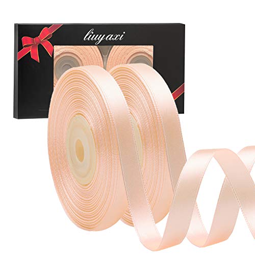 Image of Solid Color Double Faced Peach Satin Ribbon 3 /8 inch X 50 Yards, Ribbons Perfect for Crafts, Wedding Decor, Bow Making, Sewing, Gift Package Wrapping and More