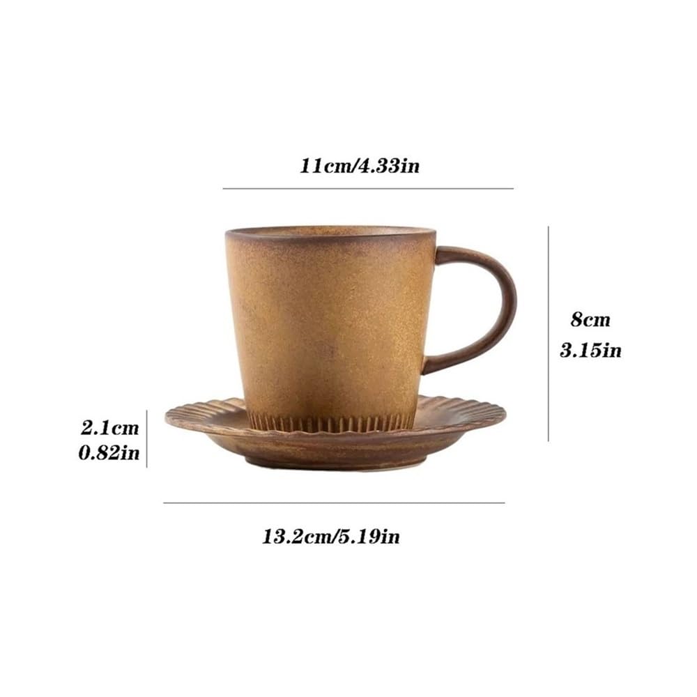 Rustykalny kubek do kawy i spodek 7,4 uncji, zestaw 2 filiżanek ceramicznych w stylu vintage, kubek do herbaty dla mężczyzn i kobiet