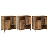 Fisinber Sideboard 3er Set Altholz-Optik Kommode Metallbeine 60x35x70 cm