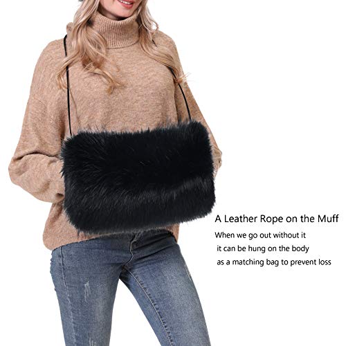 LA CARRIE Faux Fur Hand Muffs Women Winter Warmer Fuzzy Pouch Furry Plush Muffler Wedding Girl Kids Elegant Luxury Chic4