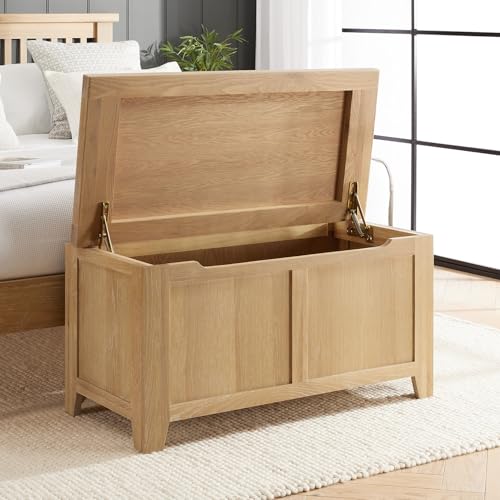 The Furniture Market Cheshire Whitewash Oak Blanket Box | Solid Oak Storage Chest | Fully Assembled | Easy-Open Hinged Top | Whitewashed Finish | Versatile Storage Trunk | H 500 x W 980 x D 460mm