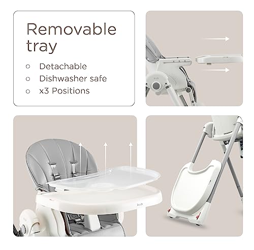 Küb 3-In-1 Foldable Baby High Chair (Grey) | Multifunctional Infant Highchair For Babies & Toddlers | Removable Seat & Tray For Easy Clean | 7 Height & 4 Recline Adjustable | 2 Locking Wheels | Safe #TOP5