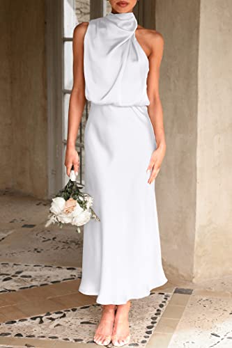 Image of PRETTYGARDEN Women's 2026 Summer Satin Dress Elegant Sleeveless Mock Neck Cocktail Party Maxi Dresses