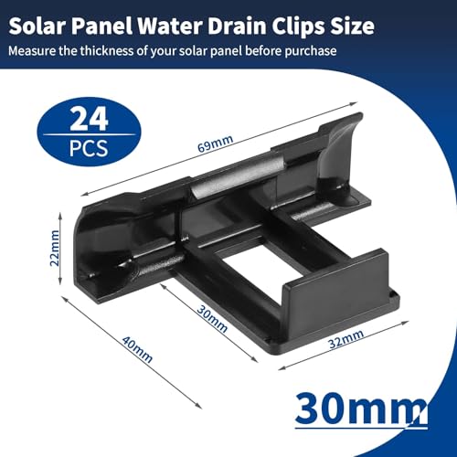 Fentar 24 Stück Solarpanel Wasserablauf Clips 30mm, Dauerhaft ABS-Material Wasserablauf Clips PV Module 30mm, Hohe und Niedrige Temperatur Wasserablauf Clips für Solarmodule Solar Zubehör