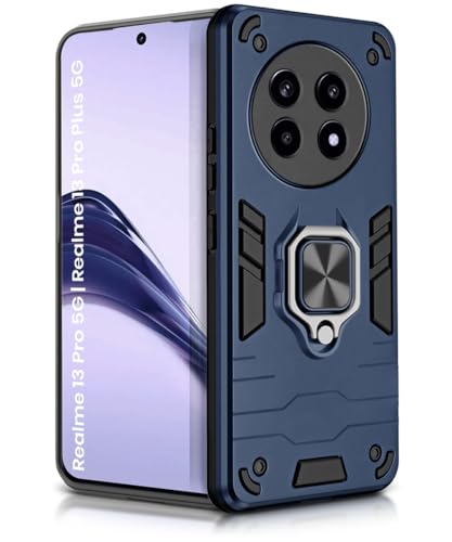 Image of WOW IMAGINE Shock Proof Back Case Mobile Cover for Realme 13 Pro 5G | Realme 13 Pro Plus 5G | Back Cover Case (Tough Armor | Hybrid PC + TPU | Ring Holder & in-Built Kickstand | Blue)