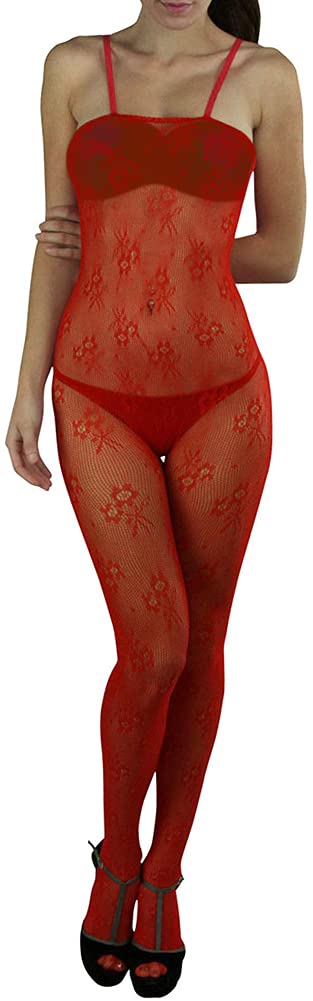 ToBeInStyle Women’s Bodystocking Crotchless Peek-A-Boo Fishnet Lace Bodysuit