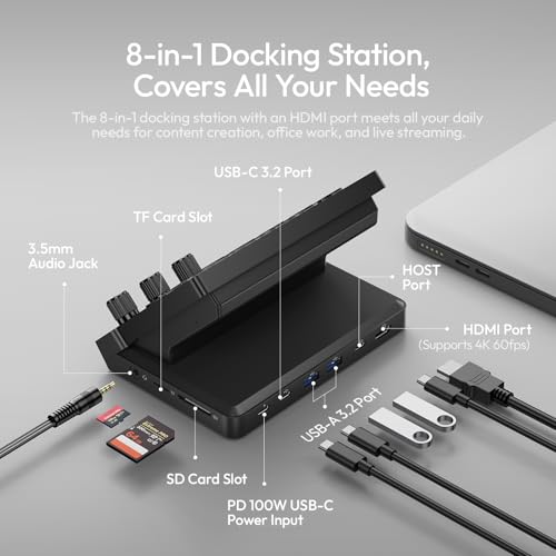 Image of ULANZI D200X Stream Controller with 3 Knobs, 14 Customizable LCD Keys Macro Keyboard, 8-in-1 USB-C Hub Docking Station with 4K HDMI Content Creator Equipment for OBS /Video Editing /Photography /PC