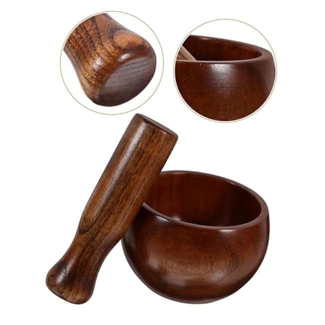 KICHOUSE 1set Wooden Pestle and Bowl Set for Grinding Garlic Avocado and Spices Kitchen Tool for Sauces and Seasoning Preparation Elegant Wood Design