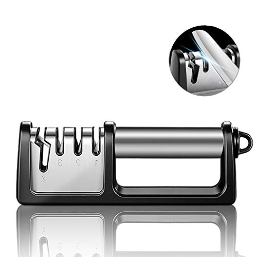 Professional Knife Sharpener 4 in 1 Quick Sharp Knife Sharpener Kit with Brush Diamond | Tungsten Steel | Ceramic Sharpening Blades Non-Slip Base Sharpmaker for Outdoor | Kitchen