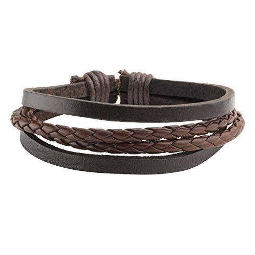 Manfnee 6Pcs Braided Faux Leather Bracelet Punk Cuff Wrap Bracelets For Men Women Adjustable Brown #TOP1
