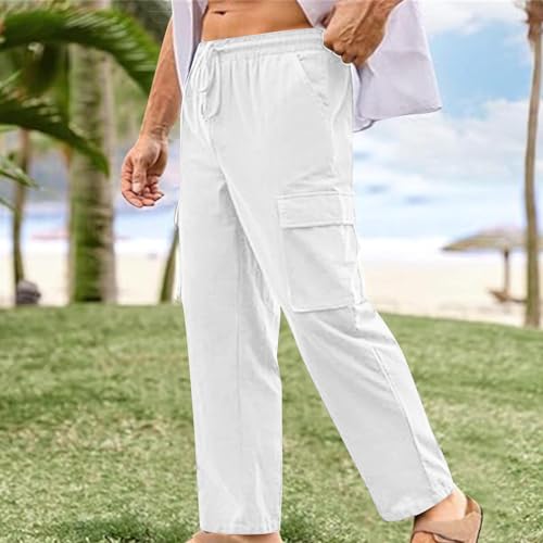 Mens Cargo Pants Lightweight Elastic Waist Drawstring Casual Pants Loose Elastic Waist Trousers with Pockets2