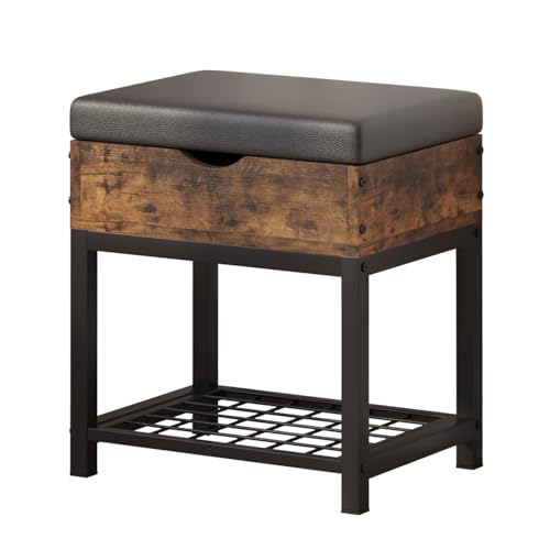 Mu Guang Shoe Storage Bench Small Ottoman with Storage Padded Seat Brown