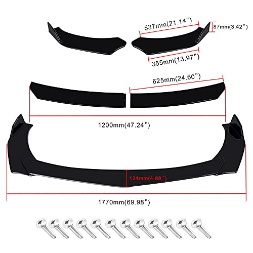 Tomicob 10Pcs Universal Front Bumper Lip Chin Spoiler Diffuser Body Kits, Glossy Black 4Pcs Sharp Corner Front Lips + 2Pcs 29" Side Skirts + 2Pcs Rear Lips + 2Pcs 8-11" Splitter Rods Fit For Most Cars #TOP1