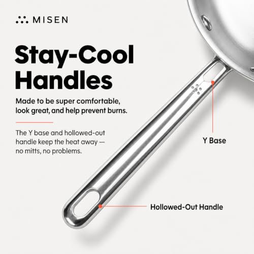 Image of Misen 5-Ply Stainless Steel 8 inch Frying Pan - Professional Cookware for Induction, Gas and Electric - Dishwasher Safe, Oven Safe to 800F - Durable, Versatile, Even Heating